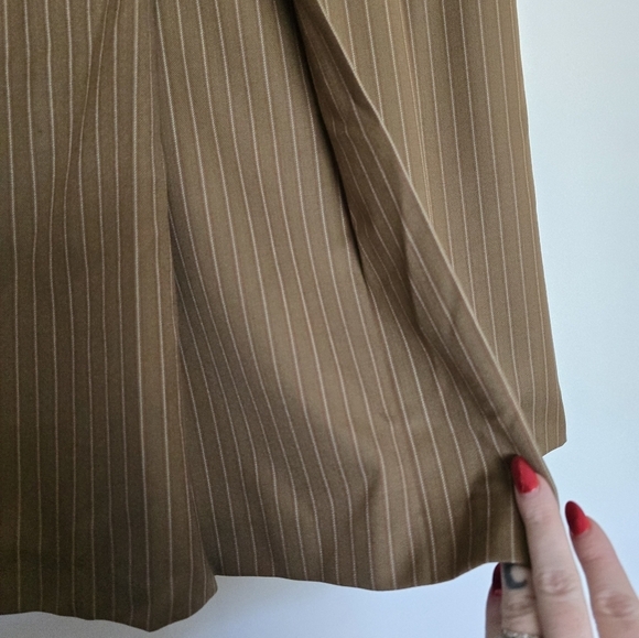 SEVENTY Venezia Vintage Tan Pin Stripe Pleated Midi Skirt 90s Academia - Picture 8 of 10